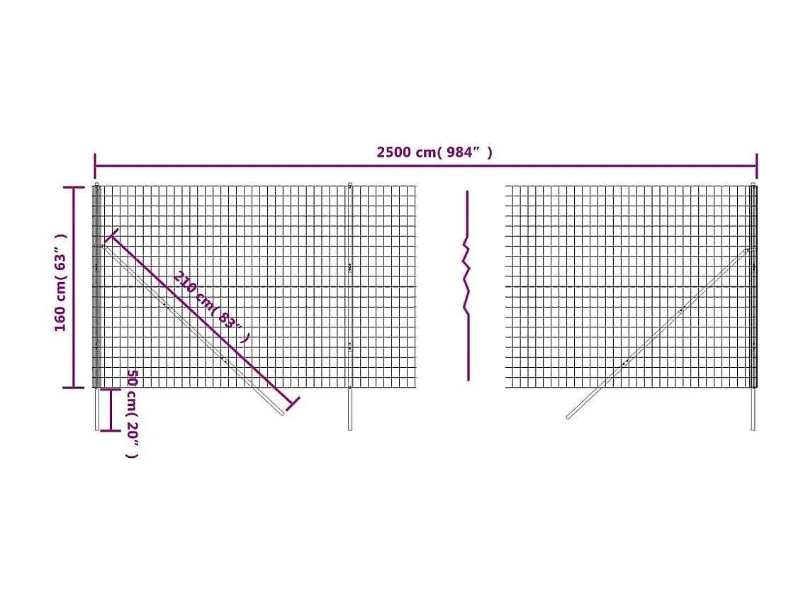 Cerca de malha de arame 1,6x25 m aço galvanizado verde PT810071