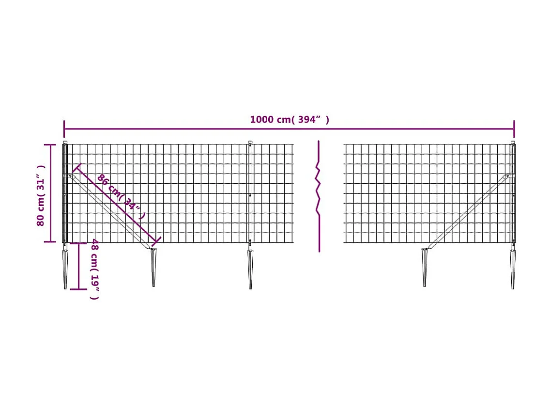 Clôture en treillis métallique et ancrage anthracite 0,8x10 m FR591325