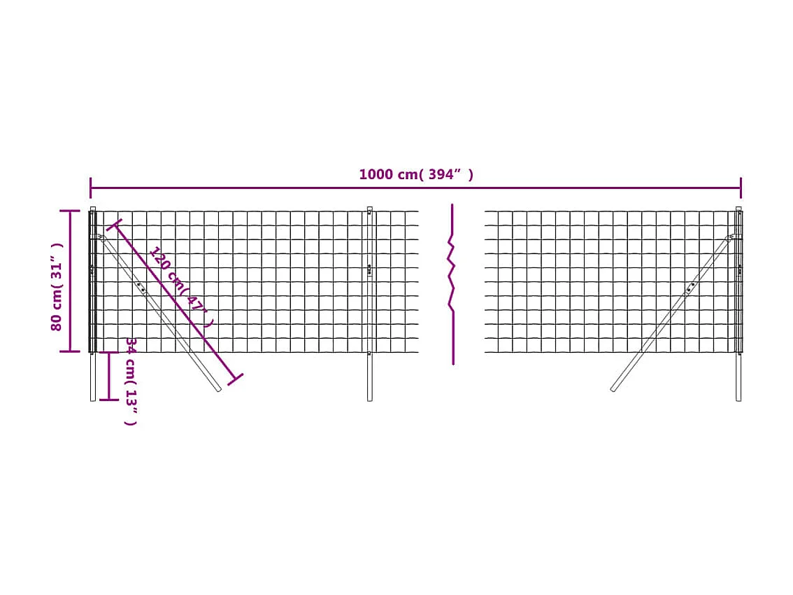 Clôture en treillis métallique vert 0,8x10 m acier galvanisé FR857477