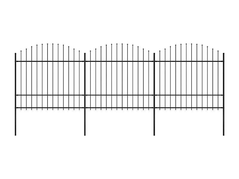 Clôture de jardin à dessus en lance Acier (1,5-1,75)x5,1 m Noir FR129683