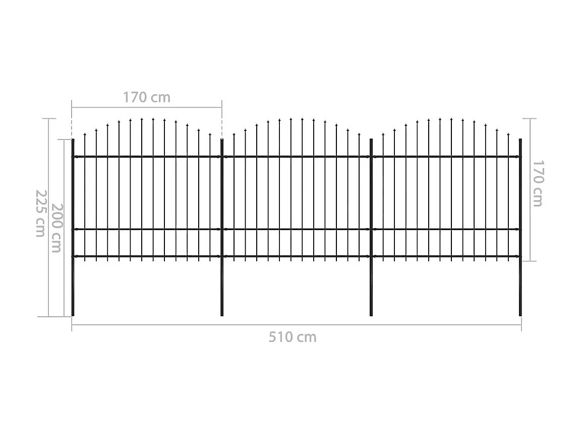 Valla de jardín con puntas de lanza acero negro (1,5-1,75)x5,1m ES255411