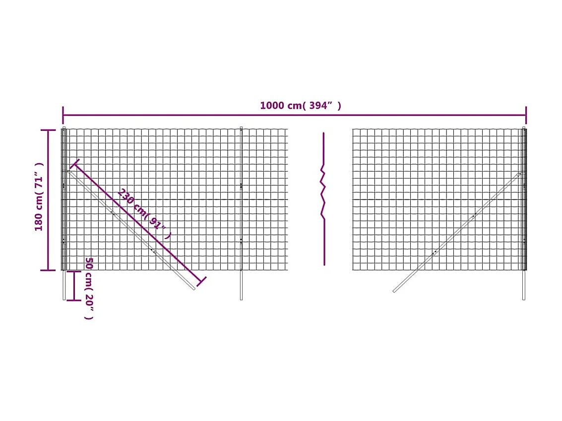 Clôture en treillis métallique vert 1,8x10 m acier galvanisé FR837639