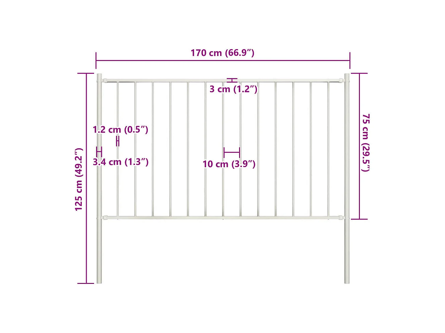 Painel vedação c/ postes aço revestido a pó 1,7x0,75 m branco PT783591