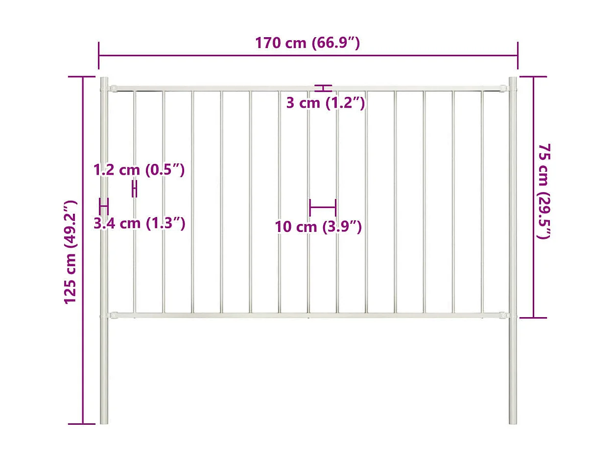 Panneau de clôture poteau Acier enduit poudre 1,7x0,75 m Blanc FR132018