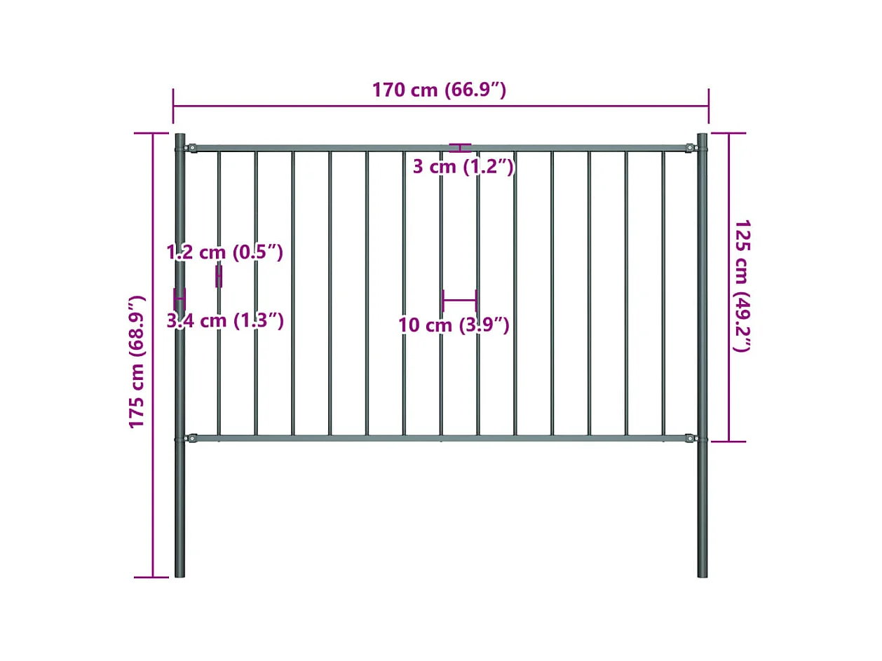 Panneau clôture poteau Acier enduit poudre 1,7x1,25m Anthracite FR561682