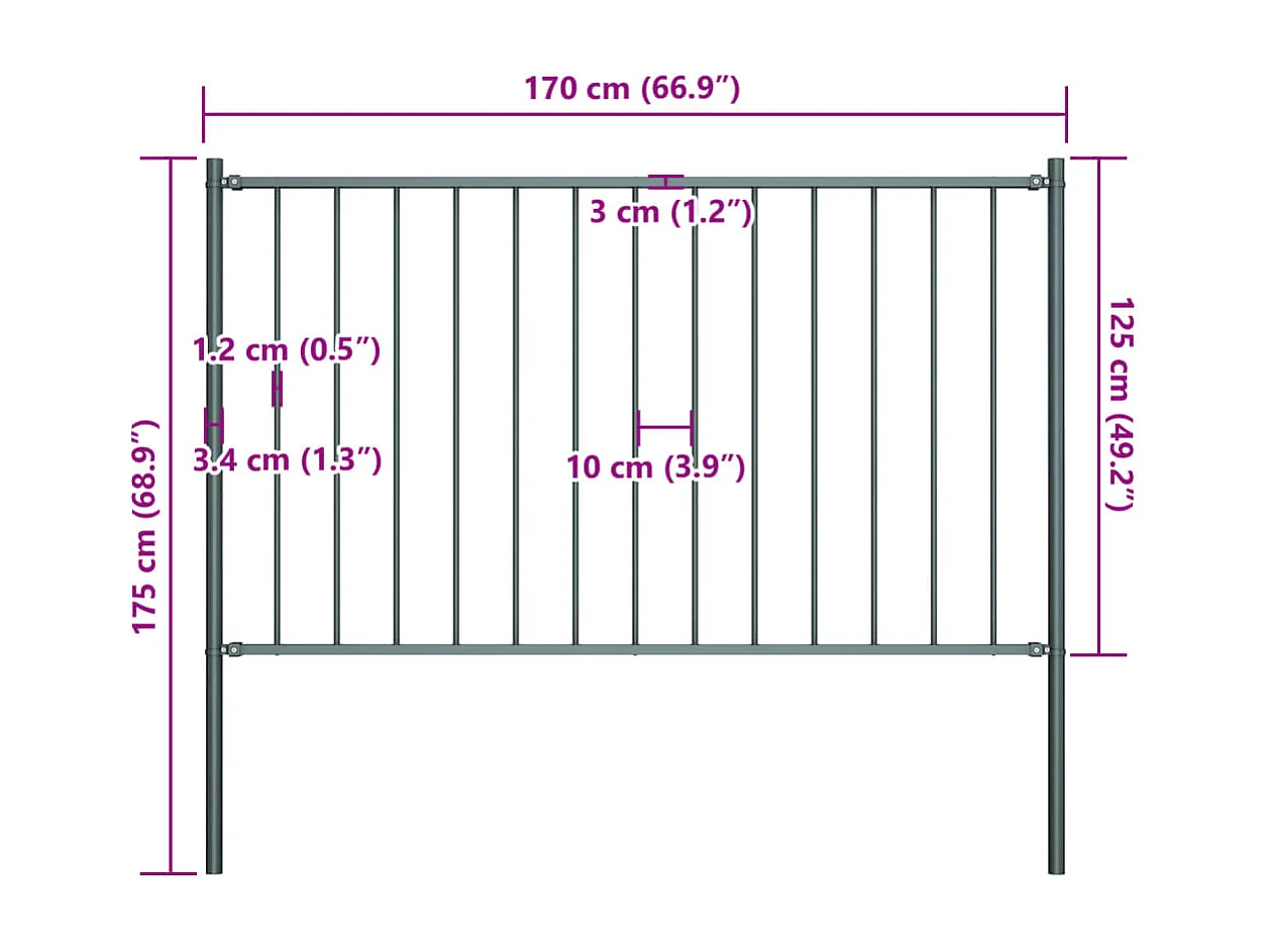 Panneau clôture poteau Acier enduit poudre 1,7x1,25m Anthracite FR561682
