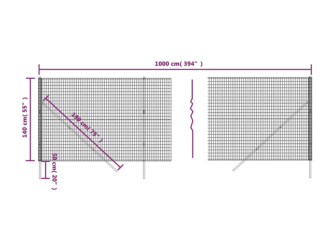 Cerca de alambre de acero galvanizado gris antracita 1,4x10 m ES467017