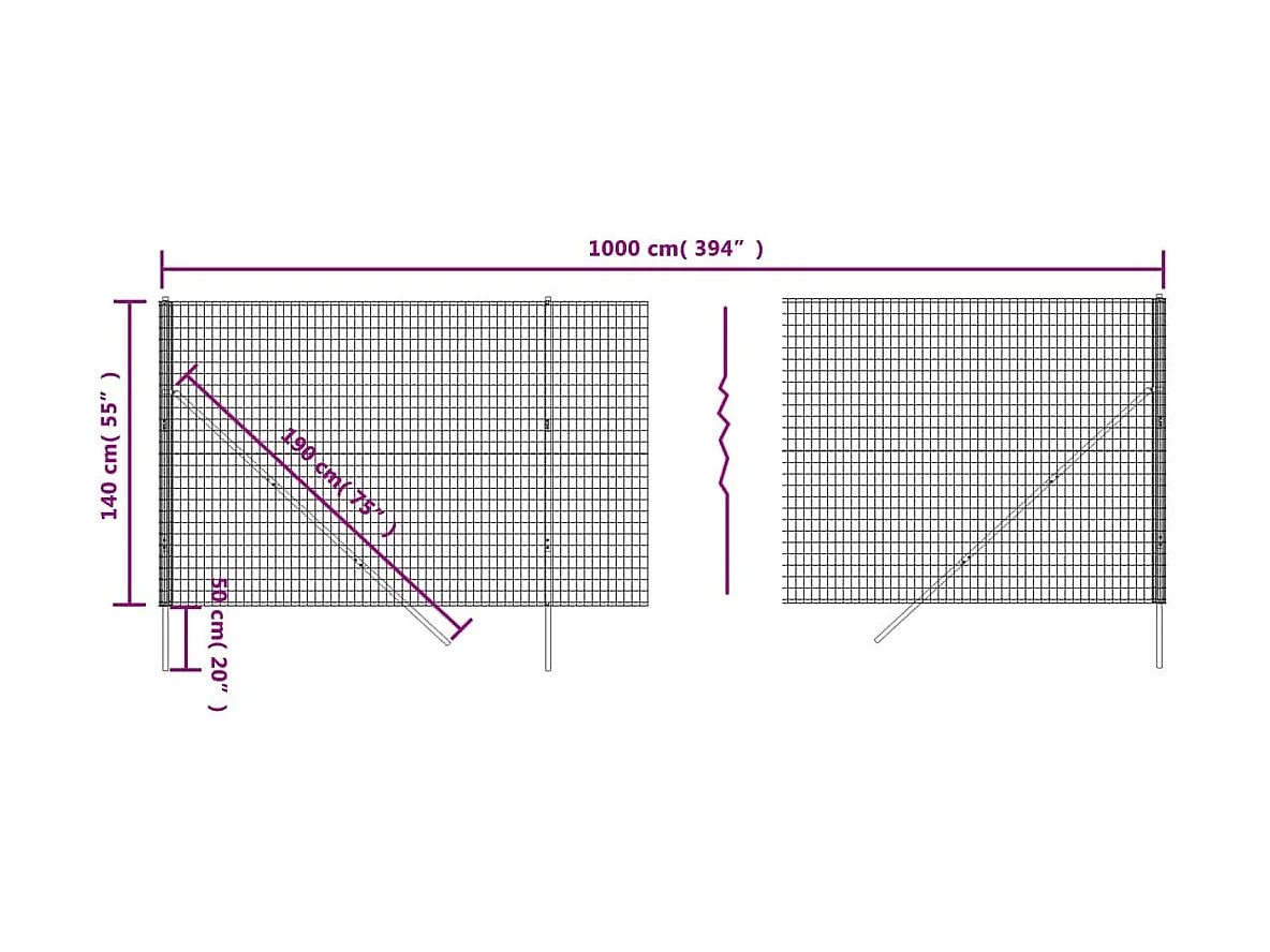 Cerca de alambre de acero galvanizado gris antracita 1,4x10 m ES467017