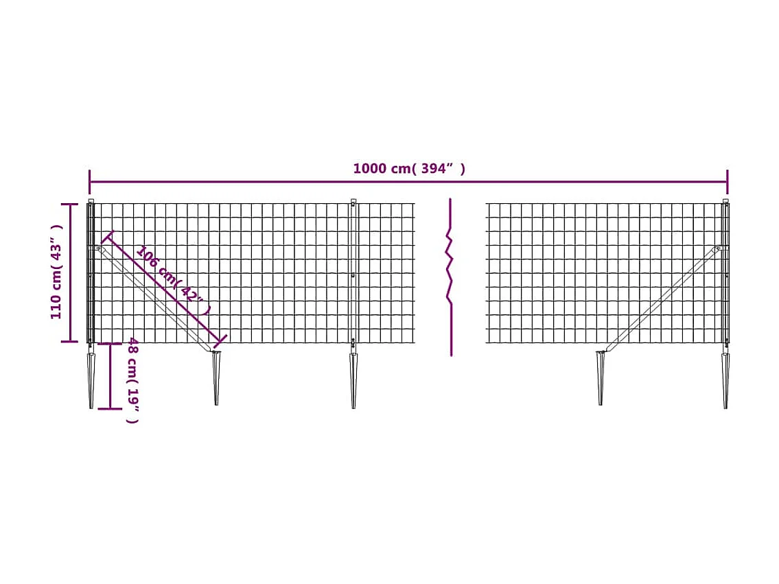 Clôture en treillis métallique et ancrage anthracite 1,1x10 m FR109267