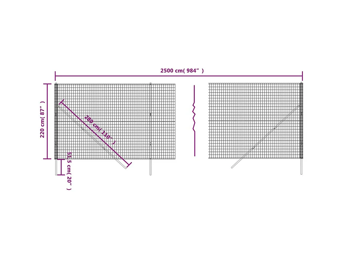 Cerca de alambre de acero galvanizado gris antracita 2,2x25 m ES149638