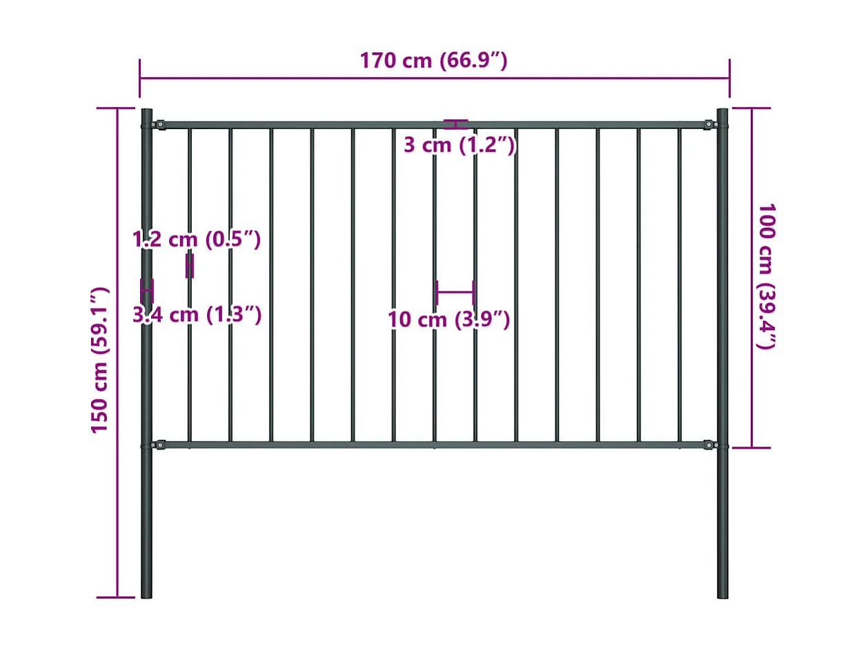 Panneau clôture et poteaux acier enduit de poudre anthracite FR191089