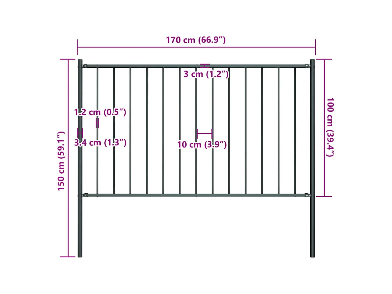 Panel de valla y postes acero recubrimiento polvo gris 1,7x1 m ES401544
