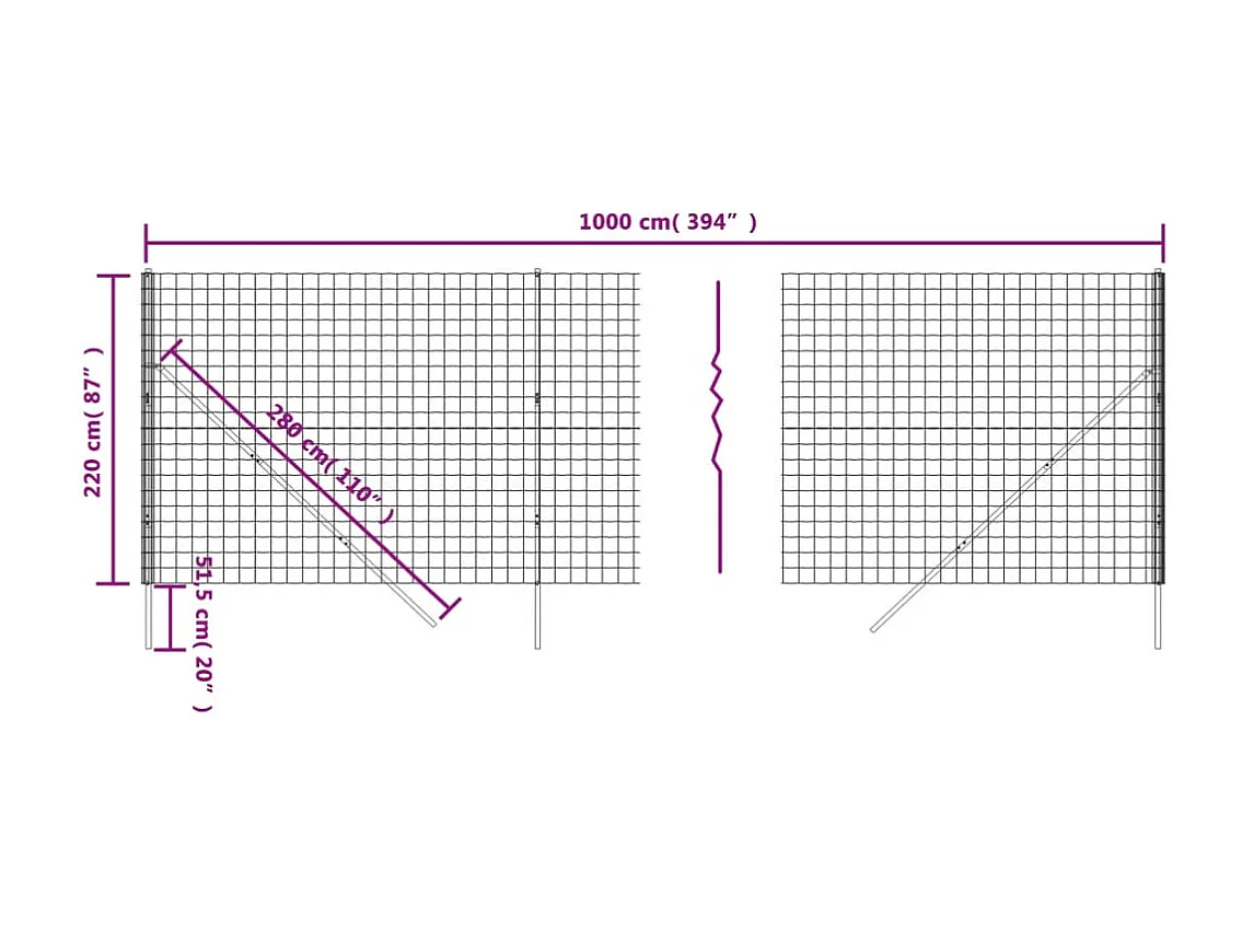 Draadgaashek 2,2x10 m gegalvaniseerd staal antracietkleurig BE294051