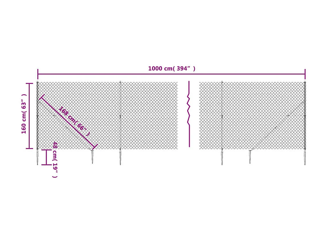 Clôture à mailles losangées avec piquet d'ancrage vert 1,6x10 m FR577829