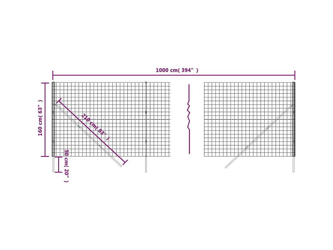 Cerca de alambre de acero galvanizado gris antracita 1,6x10 m ES470906