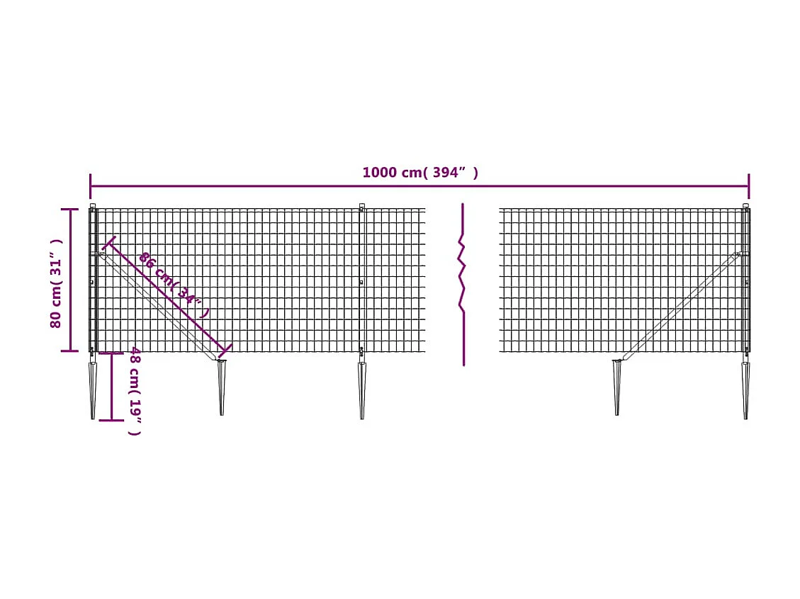Clôture en treillis métallique et piquet d'ancrage vert 0,8x10m FR429008