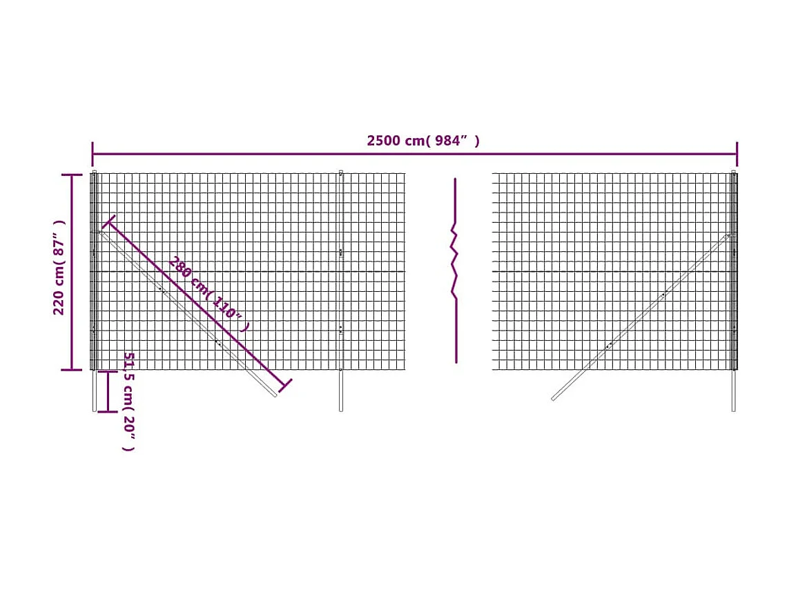 Draadgaashek 2,2x25 m gegalvaniseerd staal antracietkleur BE734628