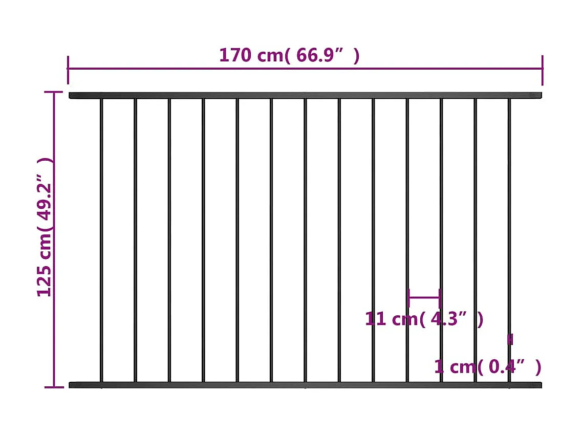 Panneau de clôture Acier enduit de poudre 1,7x1,25 m Noir FR299841