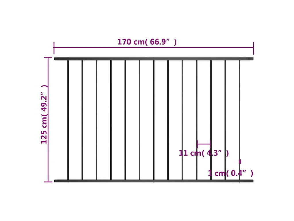 Panneau de clôture Acier enduit de poudre 1,7x1,25 m Noir FR299841