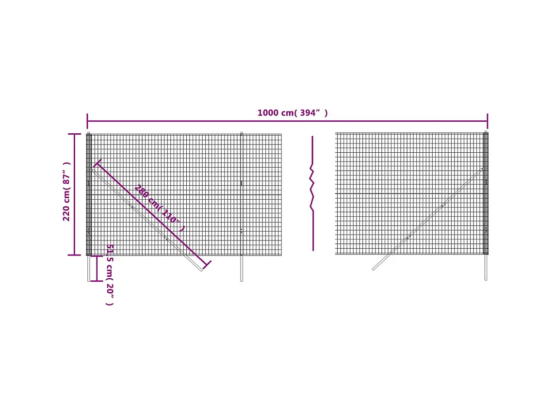 Draadgaashek 2,2x10 m gegalvaniseerd staal antracietkleurig BE156771