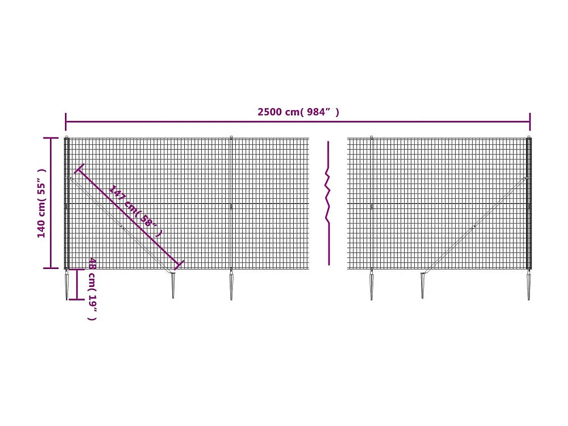 Cerca de alambre con pinchos de anclaje gris antracita 1,4x25 m ES881314