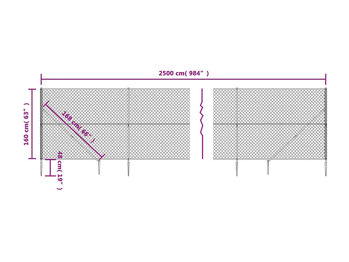 Clôture à mailles losangées avec ancrage anthracite 1,6x25 m FR444530