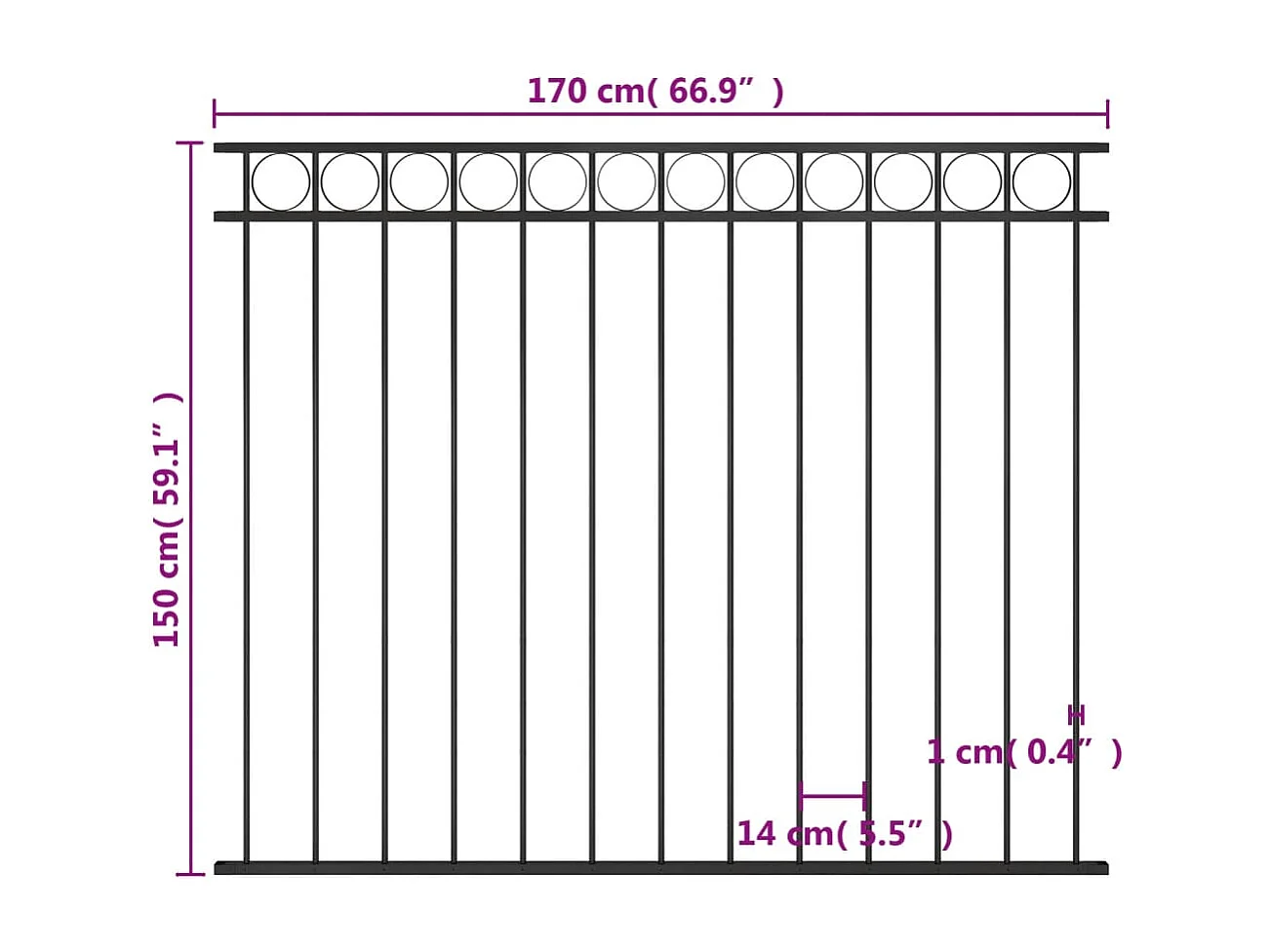 Panneau de clôture Acier 1,7x1,5 m Noir FR898146