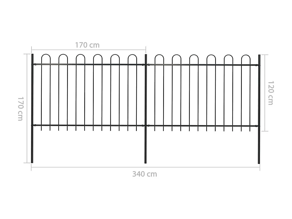Clôture de jardin avec dessus en cerceau Acier 3,4 x 1,2 m Noir FR688038