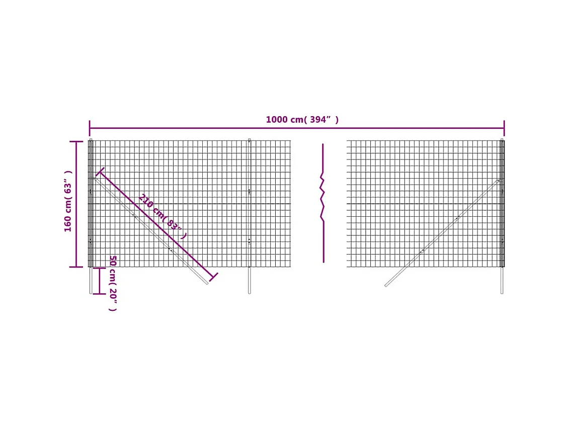 Cerca de alambre de acero galvanizado gris antracita 1,6x10 m ES454033