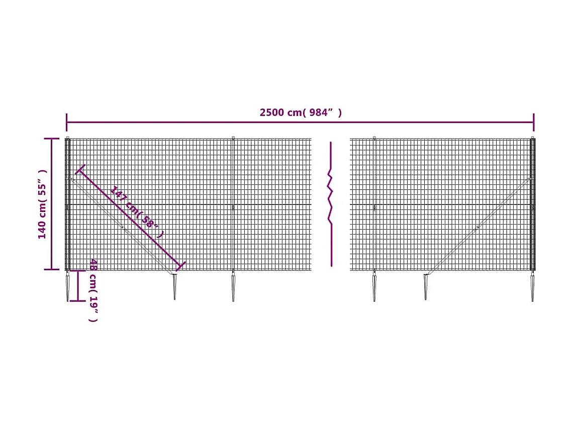 Clôture en treillis métallique et piquet d'ancrage vert 1,4x25m FR967192