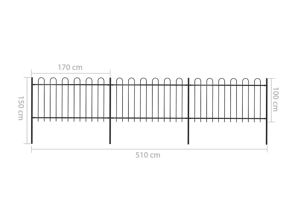 Clôture de jardin avec dessus en cerceau Acier 5,1 x 1 m Noir FR218968