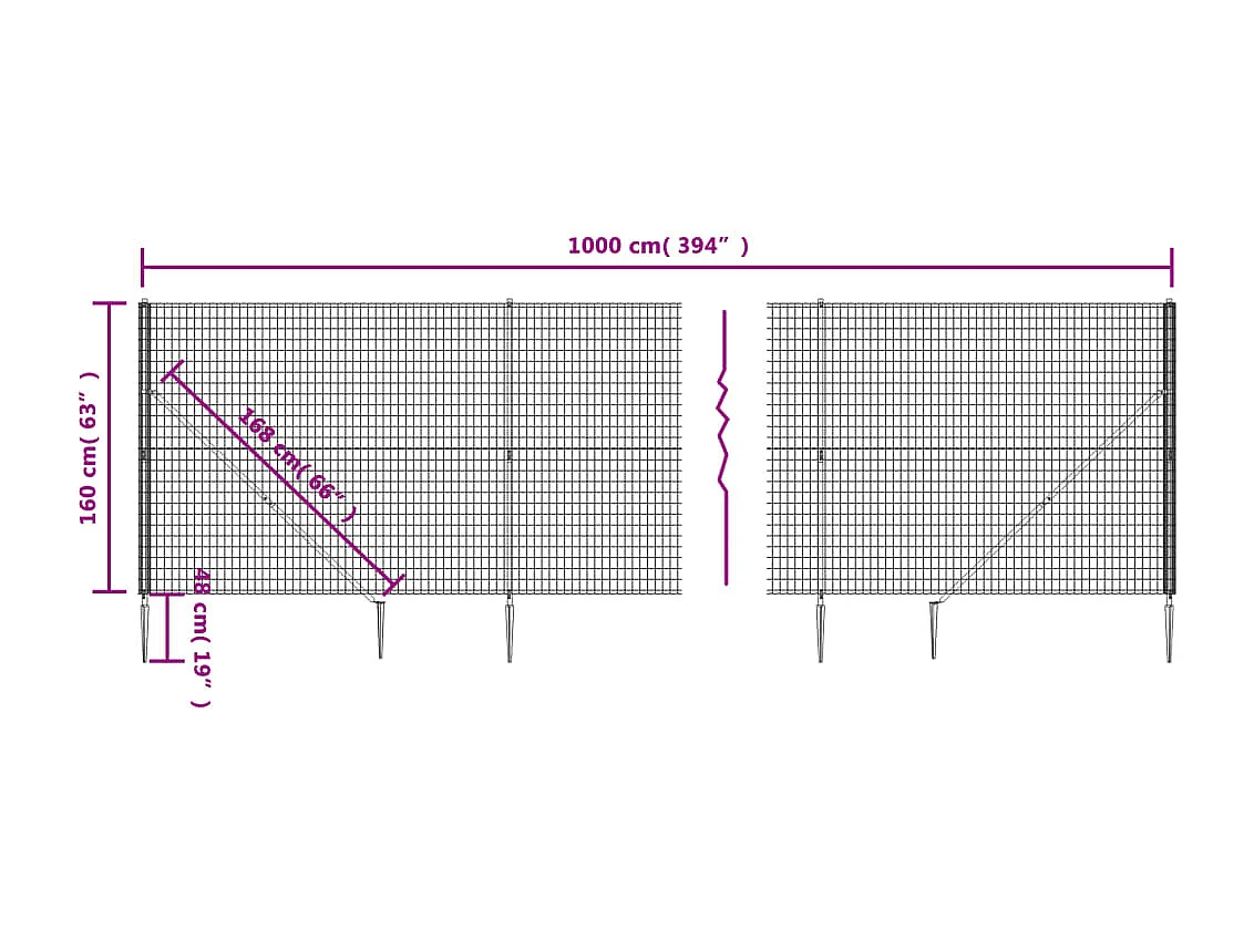 Clôture en treillis métallique et ancrage anthracite 1,6x10 m FR243766