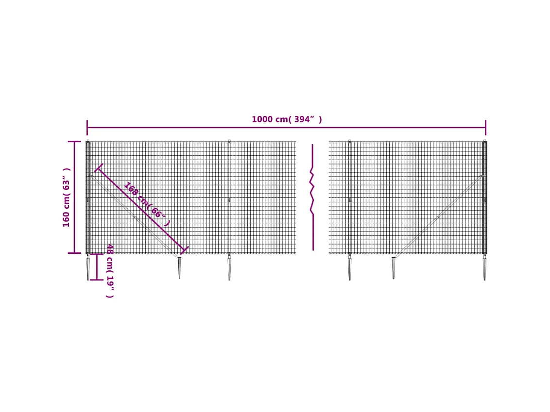 Draadgaashek met grondankers 1,6x10 m antracietkleurig BE297980