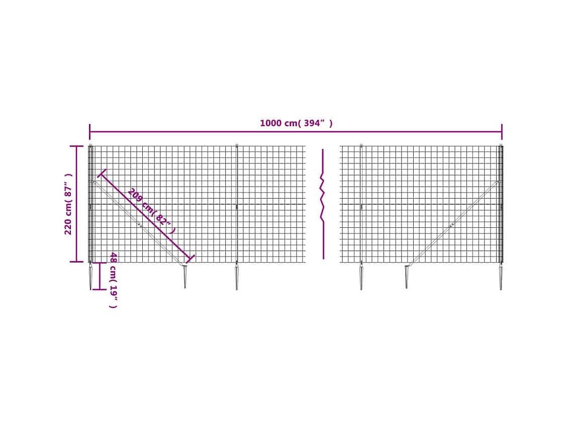 Cerca de alambre con pinchos de anclaje gris antracita 2,2x10 m ES830944