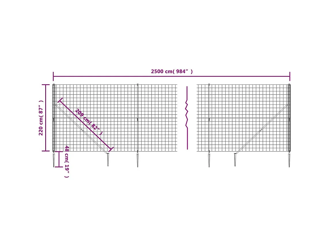 Clôture en treillis métallique et ancrage anthracite 2,2x25 m FR466642