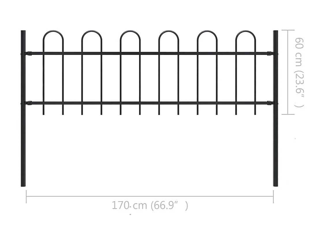 Clôture de jardin avec dessus en cerceau Acier 1,7 m Noir FR205521