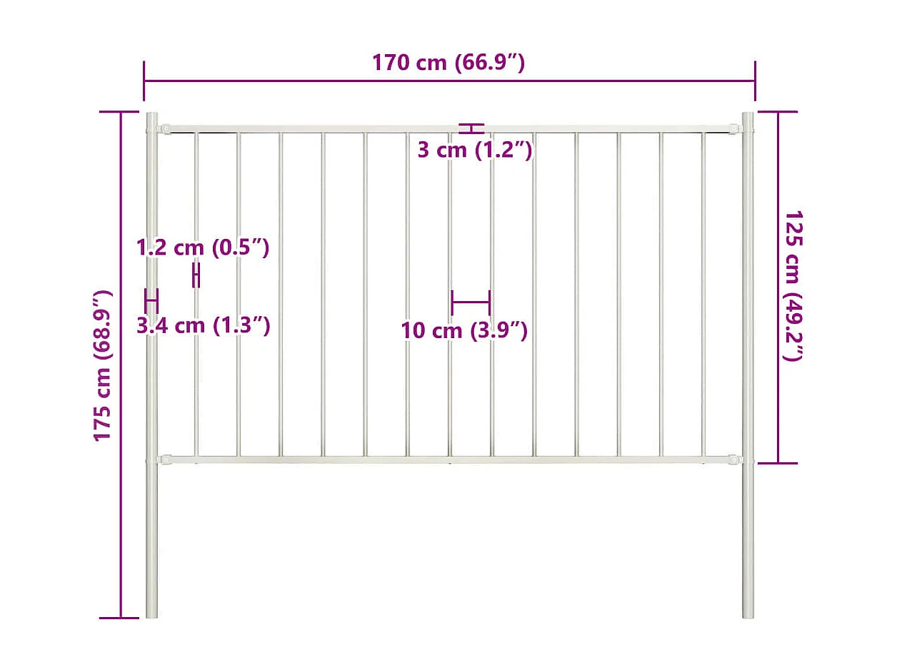 Panneau de clôture poteau Acier enduit poudre 1,7x1,25 m Blanc FR713554