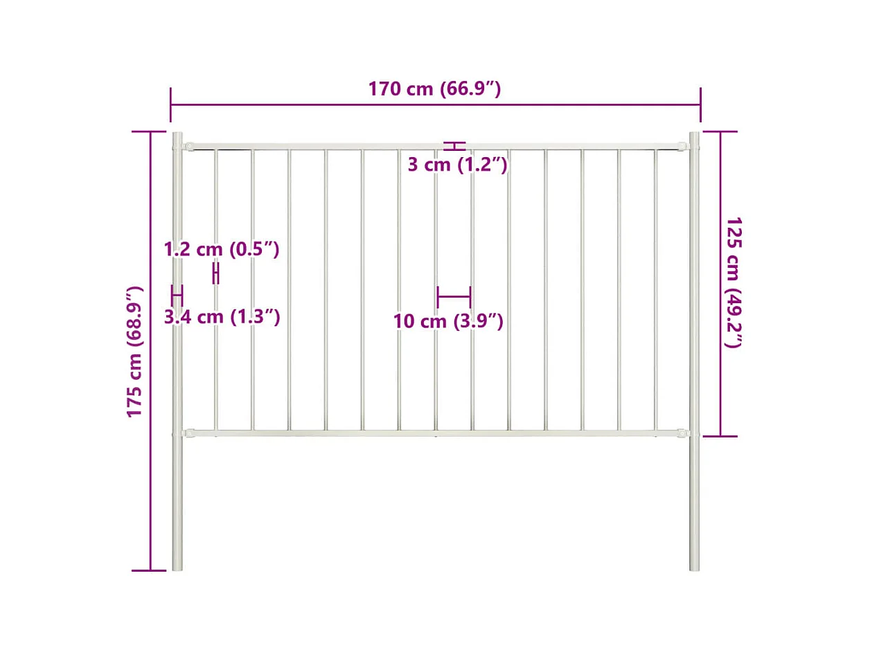 Painel de vedação c/ postes aço revestido a pó 1,7x1,25m branco PT368053