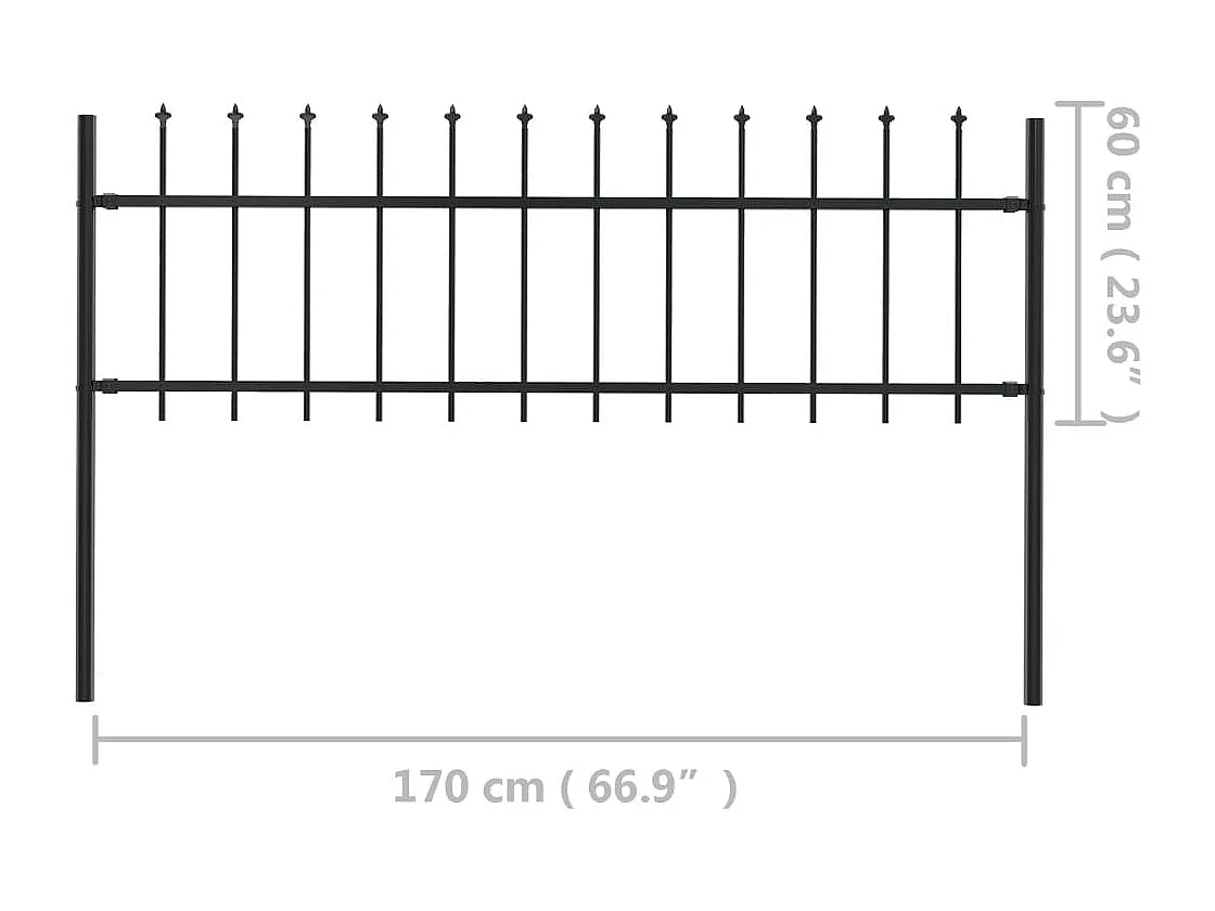 Clôture de jardin avec dessus en lance Acier 1,7 x 0,6 m Noir FR418689