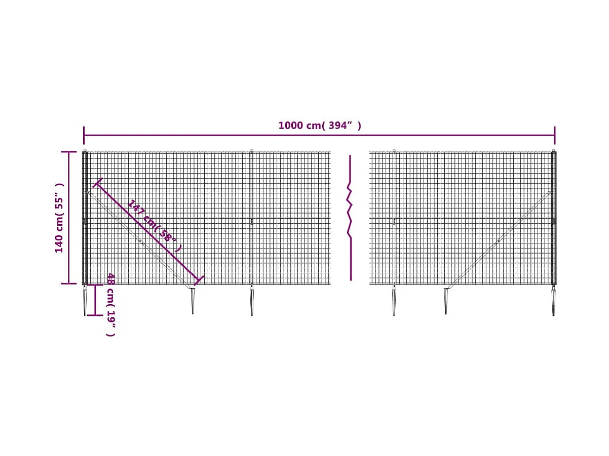 Clôture en treillis métallique et piquet d'ancrage vert 1,4x10m FR376532