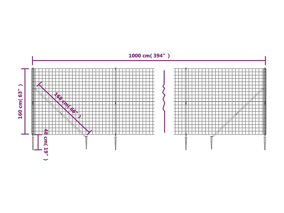 Draadgaashek met grondankers 1,6x10 m groen BE991837