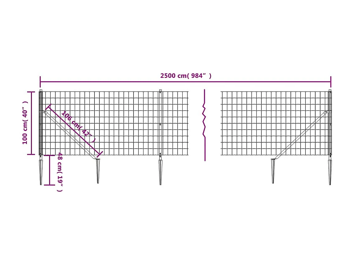 Clôture en treillis métallique et piquet d'ancrage vert 1x25 m FR893172