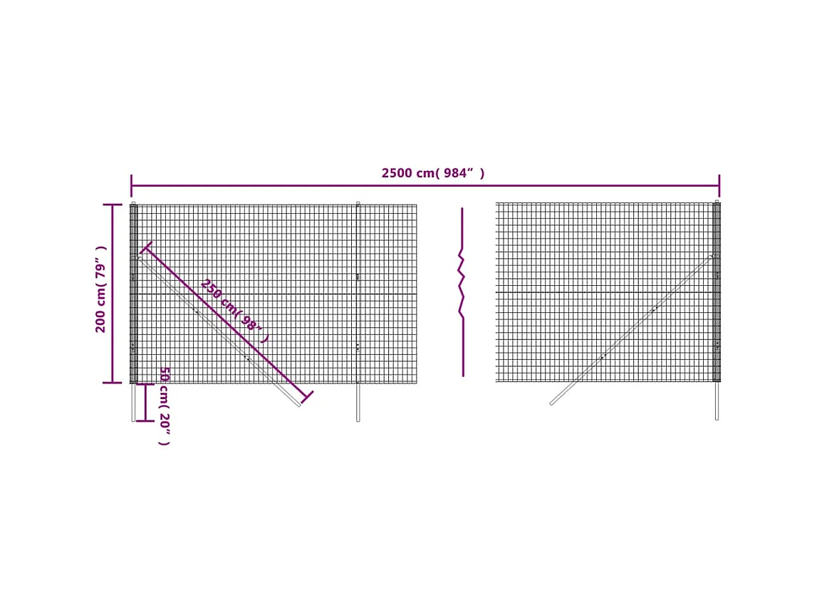 Draadgaashek 2x25 m gegalvaniseerd staal antracietkleur BE609312