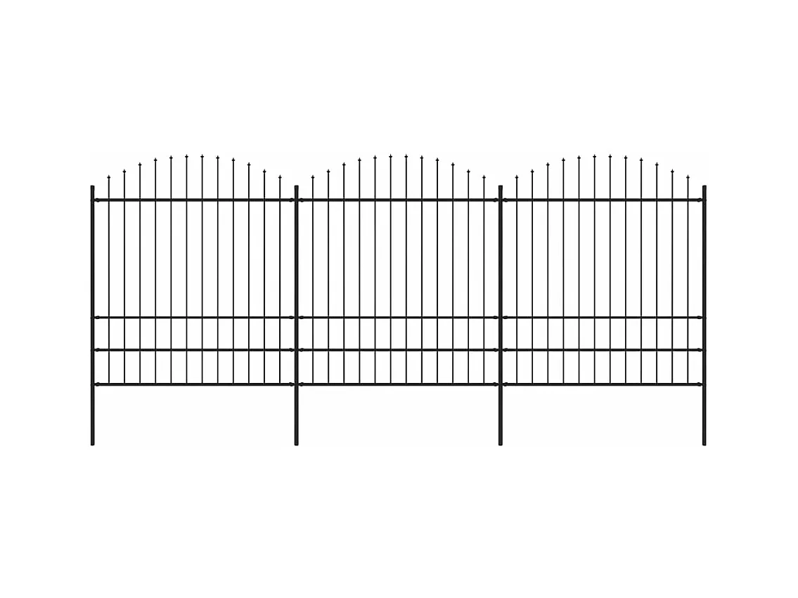 Clôture de jardin à dessus en lance Acier (1,75-2)x5,1 m Noir FR103722
