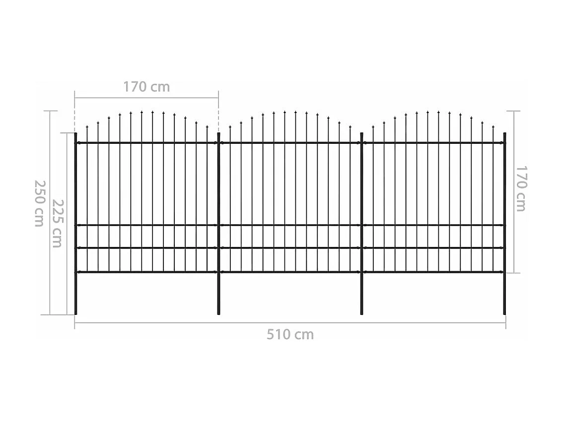Clôture de jardin à dessus en lance Acier (1,75-2)x5,1 m Noir FR103722