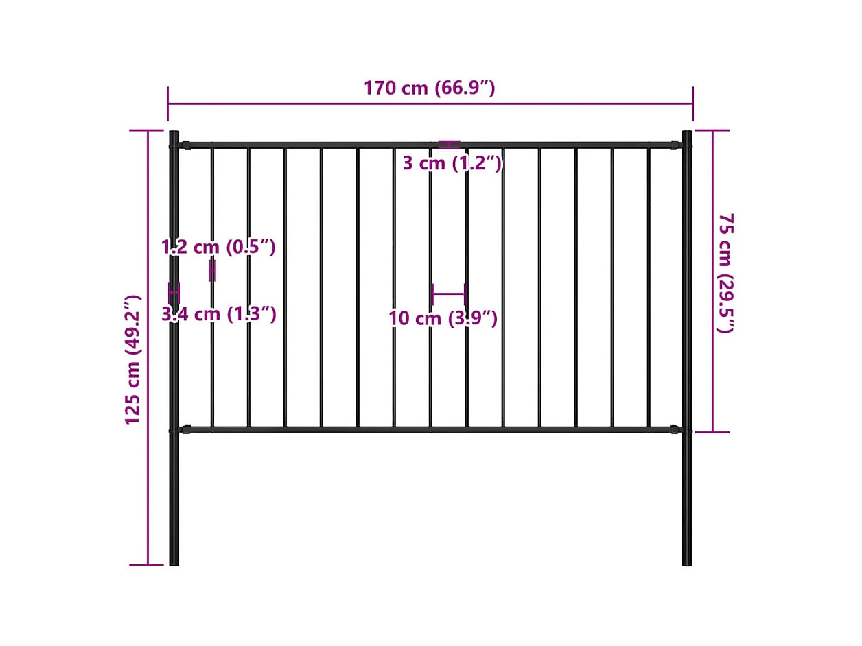 Hekpaneel met palen 1,7x0,75 m gepoedercoat staal zwart BE489450