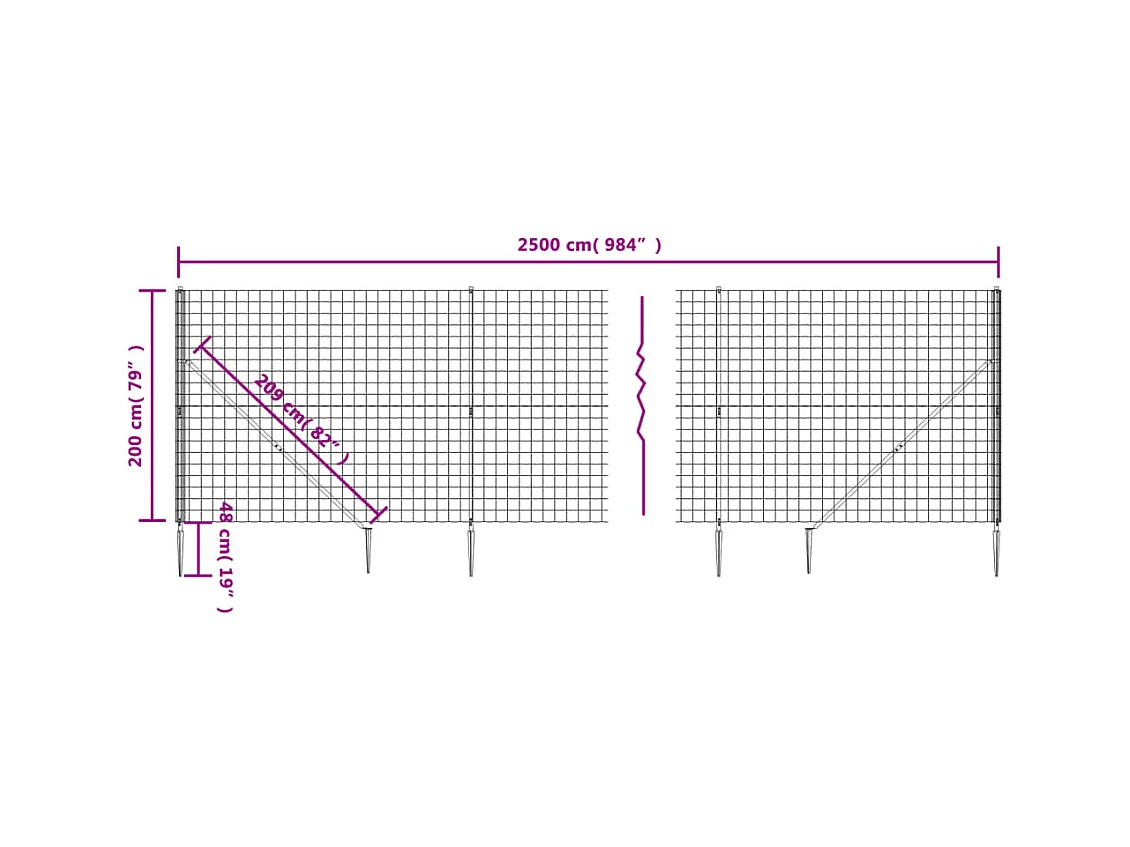 Draadgaashek met grondankers 2x25 m antracietkleurig BE791457