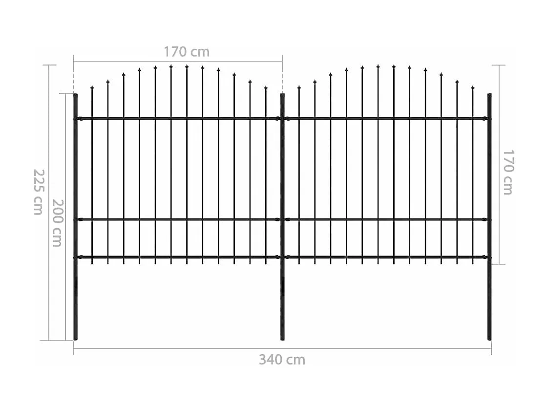 Clôture de jardin à dessus en lance Acier (1,5-1,75)x3,4 m Noir FR868904