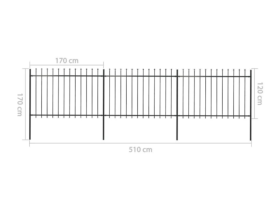 Clôture de jardin avec dessus en lance Acier 5,1 x 1,2 m Noir FR635990