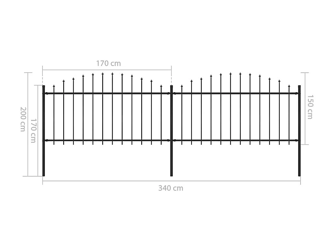 Clôture de jardin à dessus en lance Acier (1,25-1,5)x3,4 m Noir FR114135